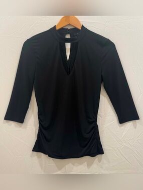 Heart Soul Women Black Keyhole Ruched-Side 3/4 Sleeve Top M